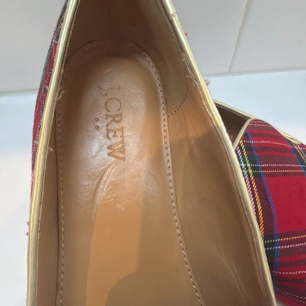 J.Crew Tartan Plaid Smoking Slipper Loafers Royal Stewart Red Flats Size 8.5 - Picture 4 of 8